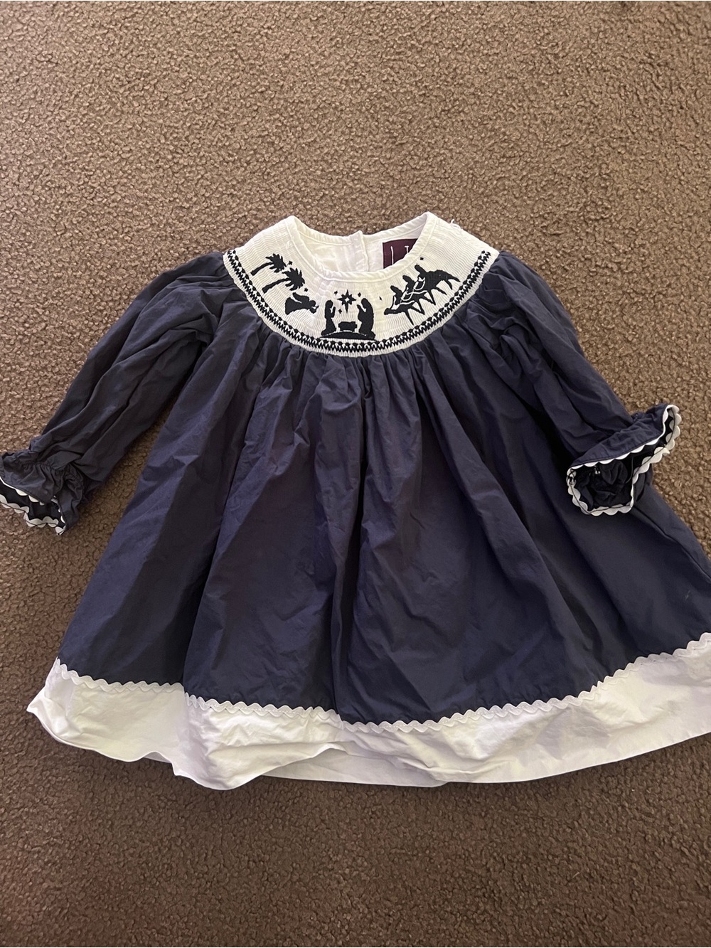 Navy and White Smocked Yoke Formal Kids Dress